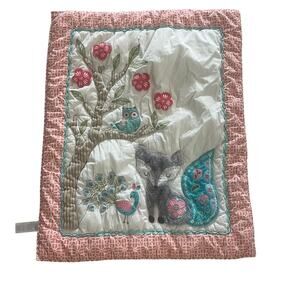 Levtex Baby Fiona Quilt Blanket Fox Owl Peacock Nursery Woodland Pink Teal